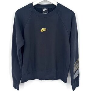 Nike Black Fleece Crewneck Sweatshirt Gold Logo Small